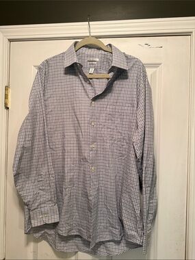 Van Heusen White and Blue Checked Dress Shirt 34/35 Regular fit